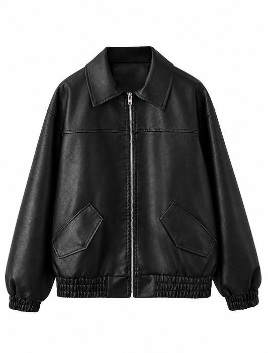 Malt Faux Leather Bomber Jacket